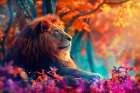 Lion in spring setting. (AI Generated) Art Print